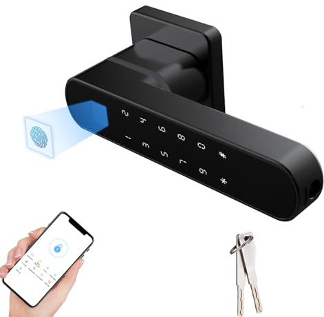 Dioche Fingerprin Serratura Intelligente per Porta con Impronta Digitale e Maniglia - Accesso Senza Chiave 4 in 1, Sblocco con Impronta Digitale, Codici di Accesso, Chiavi o APP, Materiale Durevole