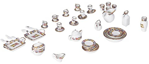 Fdit Juego de Tazas de té de Porcelana para Casa de Muñecas 1:12 con Diseño Tradicional, para Entusiastas de Las Casas de Muñecas, Material Cerámico, 40 Piezas (40 Tipo2)