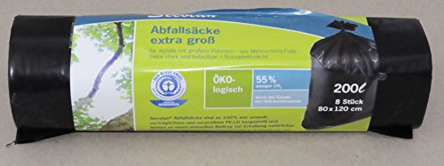 Secolan rollo 8 bolsas de basura extragrandes 200 L, 80 x 120 cm, negro