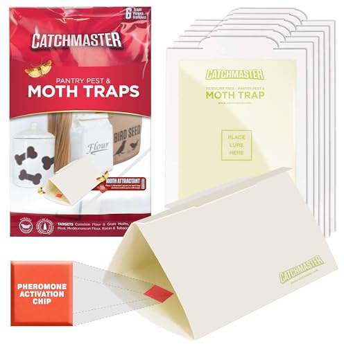 Catchmaster Pantry Pest & Moth Traps 6-Pk, Bug Killer for Kitchen Storage & Pantry Cabinet, Sticky Moth Traps for House, Glue Trap to Protect Pet Food, Kitchen Cabinets Storage
