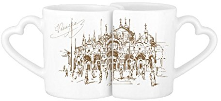 The Venetian Church Venetian Landmark Pattern Lovers' Mug Lover Mugs Set White Pottery Ceramic Cup Milk Coffee Cup with Handles