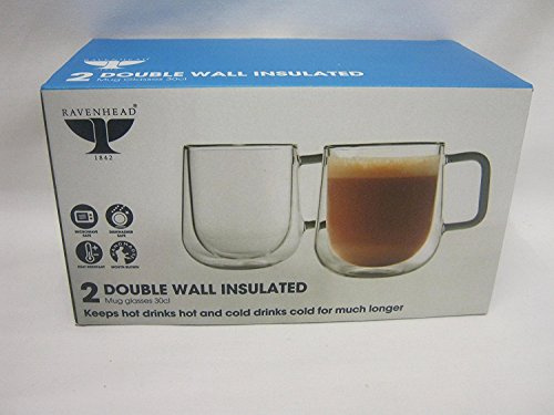 Ravenhead Double Wall Designer Glass Drinking Mug, Transparent, Set of 2, 30 Cl