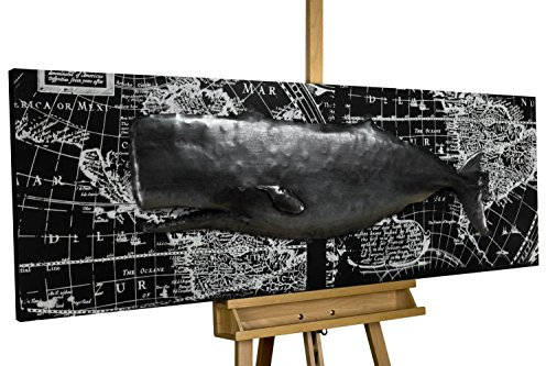 Kunstloft Vivid Metal 3D Relief Image 'Whale Watching' 59x20x2inches | Large hand-crafted wall decoration | pug dog animal face | Contemporary wall art design picture mural
