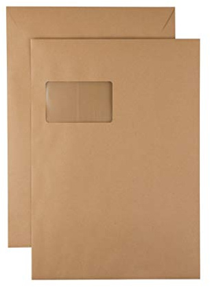 250x Versandtaschen C4 gummiert, mit/ohne Fenster (C4-229x324mm) (braun/mit Fenster)