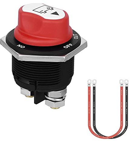 Jtron batterieschalter trennschalter motorrad 200a an-aus Abdeckung abnehmbar batterieschalter 12v mini mit 6awg Kabel 50cm für Marine Boat Caravan Car Vehicles (200A)