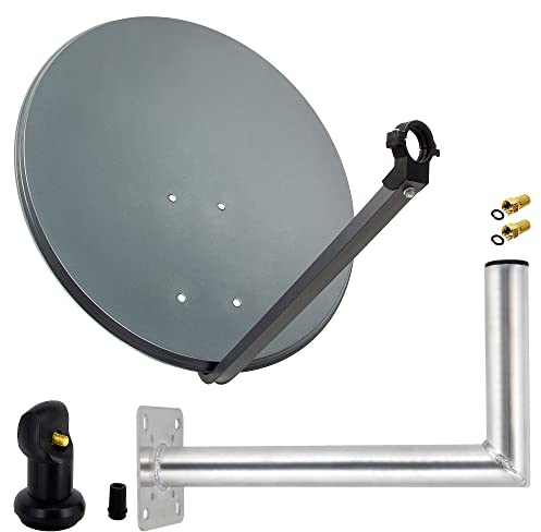 PremiumX SAT Anlage 60cm Anthrazit Satellitenantenne Satellitenschüssel Single LNB Wandhalter 45cm ALU 2X F-Stecker