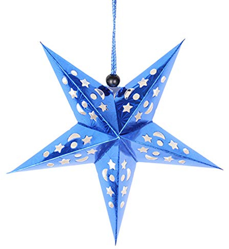 Brussels Pantalla de papel 3D con diseño de estrella, para colgar en forma de pentagrama, decoración de árbol de Navidad, boda, fiesta, adorno azul, 30 cm