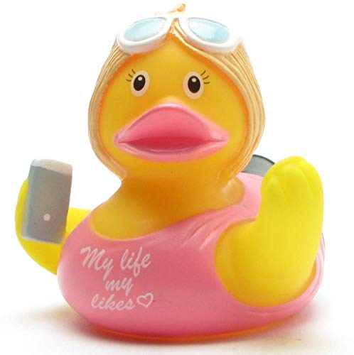Influencerin Badeente I Quietscheente I L: 8 cm I inkl. Badeenten-Schlüsselanhänger im Set