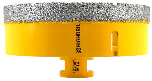 HIGHDRIL Diamant Bohrkrone - 125mm Lochsäge Fliesen M14 Gewinde für Porzellan Fliese Keramik Granit Marmor Trockenbohren Fliesen Diamantbohrer