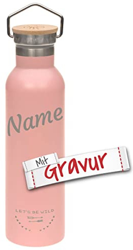 Lässig Personalisierte Trinkflasche für Kinder mit Namen, ADVENTURE Wasserflasche auslaufsicher für Sport Schule Kindergarten Fahrrad - Outdoor Camping Flasche, Kinderflasche Sportflasche 700ml Rosa