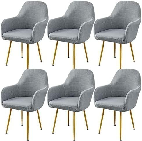 Stuhlbezug Mit Armlehne 6 Set Esszimmerstuhlbezug Hochzeit Stretch Stuhlhussen,Sesselbezug Schonbezug Mit Schaumsäule Schutzhülle Für Esszimmer Küche Wohnzimmer (Color : Grau, Size : 6 Stück)