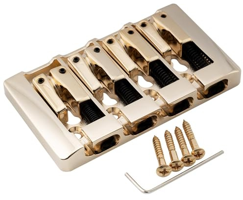 Musiclily Pro 19mm Pre-Radiused Hartzink 4-Saiter Bass Steg Bridge, Gold
