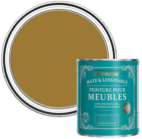Rust-Oleum braun Möbelfarbe mit Matt-Finish, geruchsarm und wasserbasiert für Innenholz - Senfbraun 750ML
