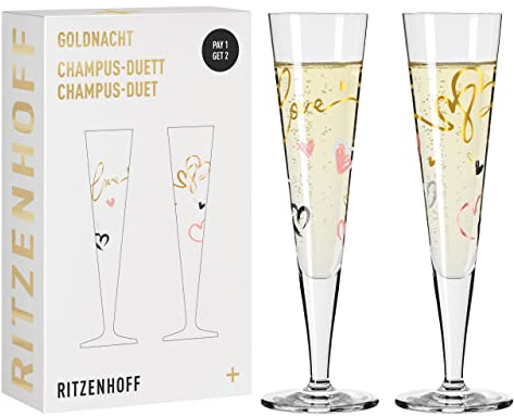 RITZENHOFF 6031004 Bicchiere da champagne 200 ml - Serie Goldnacht Duett 2023-2x pezzo di design con oro vero - Made in Germany