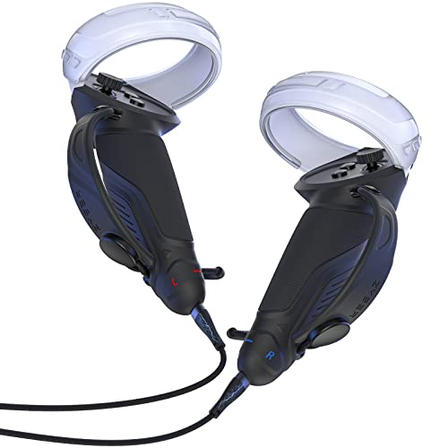 ZYBER Couvercle de poignée de manette rechargeable pour Oculus Quest 2 accessoires, couvercle en silicone avec piles rechargeables (1000 mAh X2) et câble de charge
