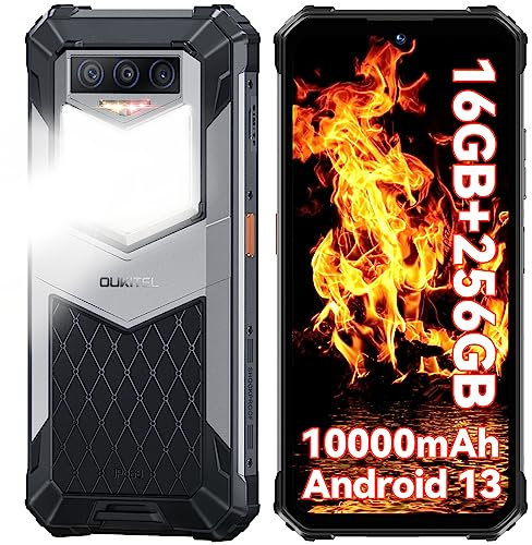 OUKITEL WP26 Rugged Smartphone, 10000mAh Rugged Phone Android 13 16GB(8+8)+256GB,1200 Lumens Camping Light Waterproof Phone, 6,58 Inch Mobile Phones Sim Free Unlocked 4G,NFC,GPS,OTG,Global Version