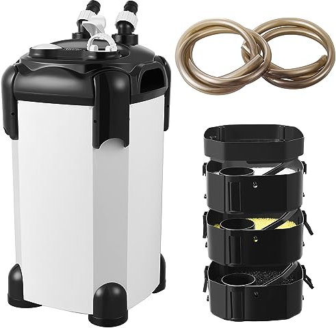 VILLNO 1000LPH 3-STAGE Aquarium Filter, SUPER-QUIET External Canister Filter, Adjustable Fish Tank Filter with Aquarium Filter Media and Complete Accessories for 80-300L Fish Tank