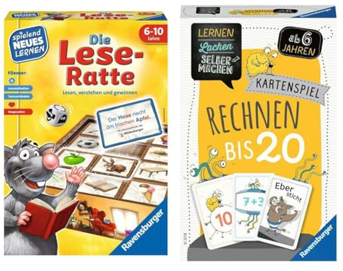 Ravensburger 24956 - Die Lese-Ratte & 80349 - Lernen Lachen Selbermachen: Rechnen bis 20, Kinderspiel ab 6 Jahren, Lernspiel für 1-5 Spieler, Kartenspiel, Mathematik