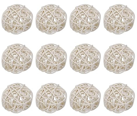 sourcing map 12 Stück Rattan Deko Dekokugel Rattankugeln, 5 mm Korbweide Rattan Kugeln Wicker Ball Wellensittich Spielzeug Vogelspielzeug für Vasenfüller Hochzeit, Weiß