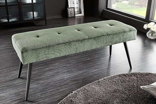 LEBENSwohnART Moderne Sitzbank Belle 100cm grün Cord schwarzes Gestell Design