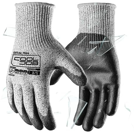 COOLJOB 12/120 Pairs A4 Cut Resistant Safety Work Gloves with Grip, Breathable & Lightweight Polyurethane PU Coated Protective Gloves for Wood Carving, Glass Handling, Mechanic Work, Gray Xlarge