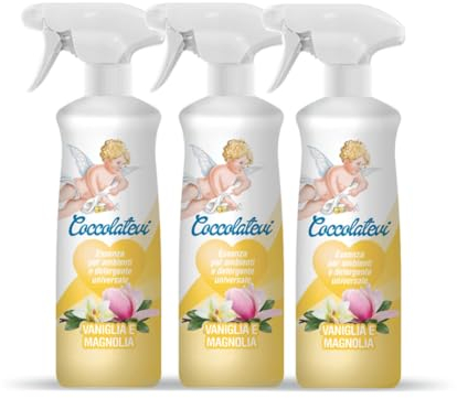 COCCOLATEVI Essenza per Ambienti Vaniglia e Magnolia 750 ml X 3 Profumatore per Ambienti, Armadi, Cassetti, Automobile, Deodorante Ambiente, Profumo casa, Detergente Superfici, Antipolvere