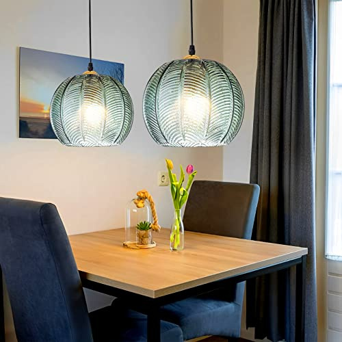 YQGOO 2 Stück Hängelampe Pendelleuchte Esstisch Wohnzimmer Vintage Grün Glas Wohnzimmerlampe 59in Höhenverstellbar Hängeleuchte E27 Pendellampe für Küche Bar Restaurant Ø: 25 cm(2 Stück)