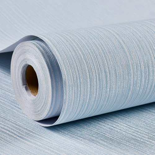 Haimin Grasscloth Wallpaper Textured 24in X 393in Fabric Contact Paper Light Blue Wall Paper Textured Linen Peel and Stick Self-Adhesive Thick Vinyl Embossed Film Wallpaper