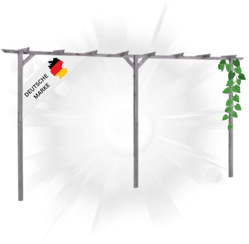 DELUKE® Pergola aus Holz LURV Grau | 4x2m Kiefernholz | Rankhilfe Pergola Holz Bausatz freistehend Gartendeko Gartenbogen Gartenpergola