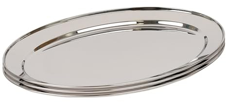 Argon Tableware 50 x 35cm Serving Platters - 3 Pack - Stainless Steel Chrome Dinner Tray Oval Plate Large Appetizer Serving Dishes for Party, Events, Table Service, Snack Platters