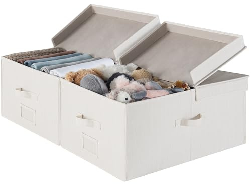 StorageWorks extra große Aufbewahrungsbox mit Deckel, 55‑Liter Ordungsboxen mit doppelt offenem Deckel und Trennbrett, Kisten aufbewahrung mit Deckel, Mischung aus Beige, Weiß und Elfenbein, 2 Stück