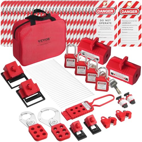 VEVOR Kit d'étiquetage de verrouillage électrique, 47 pcs, verrouillage de sécurité avec cadenas, moraillon, étiquette, attache en nylon, prise, disjoncteur, sac, pour industrie, pouvoir électrique
