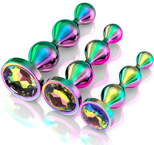 3 Stücke Metall Analplug Sexspielzeug für die Männer Frauen, Ohi BoBi Sun Harter Buttplug mit Herzbasis für eine Person oder Paare zu verwenden, Bunte Analkugeln Prostata Stimulation Männer