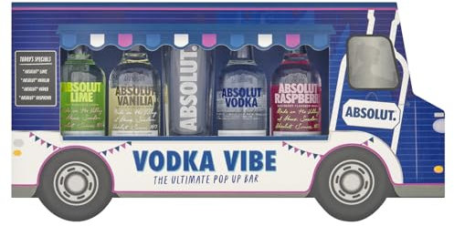 Absolut Vodka Vibe Gift Pack, 4x5cl Absolut Variety Flavours and a branded shot glass, Vibe Truck Gift Set by Blue Tree Gifts