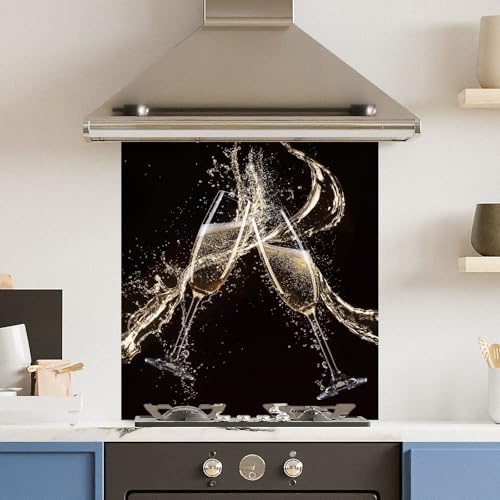 Toughened 6mm Glass Kitchen Splashback 60 x 65cm Champagne Flute Splash Polished Heat Resistant Back Splash for Cookers Hob