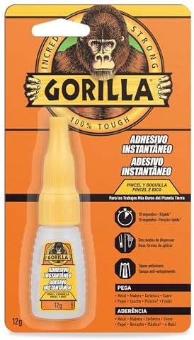 Gorilla Adhesivo Instantáneo Pincel & Boquilla, 12 g - Multiusos, Secado Rápido, con Tapa Antibloqueo | Ideal para Metal, Cerámica, Cuero y Más