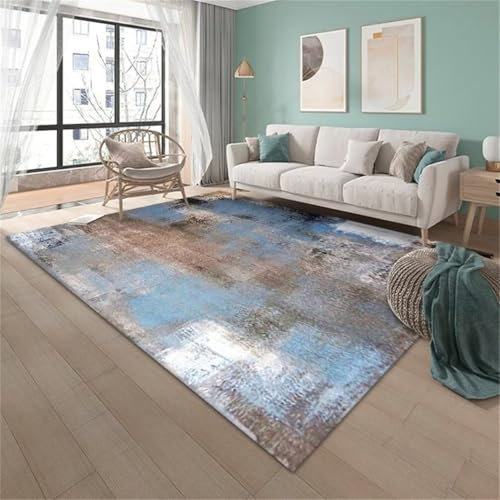 RUGMRZ Wohnzimmerteppich 60x90CM outdoorteppiche kinderzimmer Teppich mädchen blau Grauer pflegeleichter Abstrakter minimalistischer