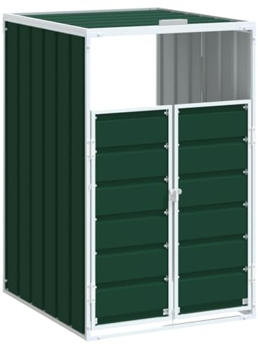 vidaXL Wheelie Bin Storage for Double Bins, Bin Store Hideaway, Wooden Dustbin Trash Cupboard for Outdoor Garden, Wash Timber Cover, Green Steel
