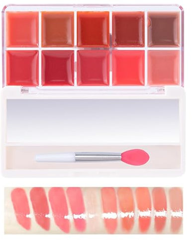Palette lucidalabbra, Crema labbra gelatinosa da 10 colori, Lucidalabbra multicolore, Set rossetti ad alta pigmentazione, Palette labbra professionale, Lucidalabbra lisci, Palette trucco per donna, Co
