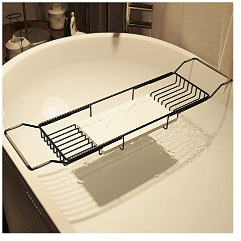 Bandejas para bañera, Estante de Almacenamiento para bañera, bandejas Extensibles de Acero Inoxidable para bañera con Tabla de Cortar de mármol, se Adapta a la mayoría de bañeras independien
