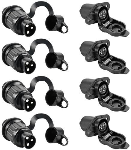 GOMETY 4 unidades de 3 polos para tractor enchufe y enchufe de 12 V, resistente al agua según DIN 9680, conector de 3 polos y enchufe de 3 polos para tractor, camión, coche, caravana, maquinaria