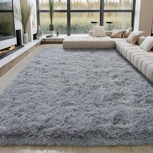 BSGIFT Shaggy matta, hög lugg, 240 x 340 grå, lång lugg, vardagsrumsmatta, fluffig, modern gosig matta, vardagsrumsmatta, hög lugg matta halkfri för sovrum barnrum