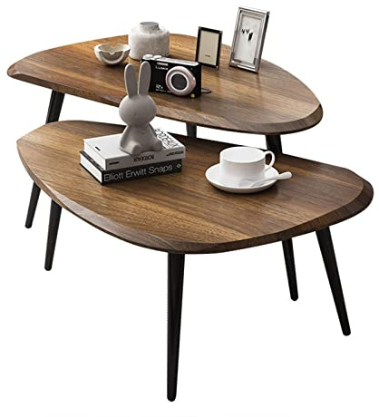 Ensemble de table basse de salon scandinave de luxe avec design minimaliste moderne et composants créatifs en bois (noyer)