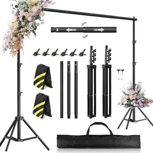 Backdrop Stand 10x8FT for Photography Studio, Telescopic Adjustable Background Stand for Parties, Photoshoot Backdrop Stand with Spring Clamps, Sandbags, Carry Bag