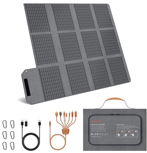 Pannello solare portatile da 120 W, caricatore solare pieghevole da 19 V, con uscite USB C, USB A e DC, IP65 impermeabile e antipolvere, per stazione di alimentazione portatile, iPhone, iPad