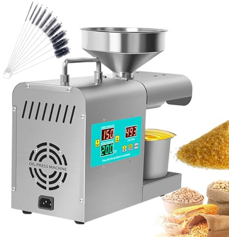 forplubossmmp Máquina De Prensado De Aceite, Molinillo Automático De Aceite De Semillas De Nueces con 10 Cepillos, Máquina De Extracción De Aceite En Frío De Girasol De Acero Inoxidable, 820W