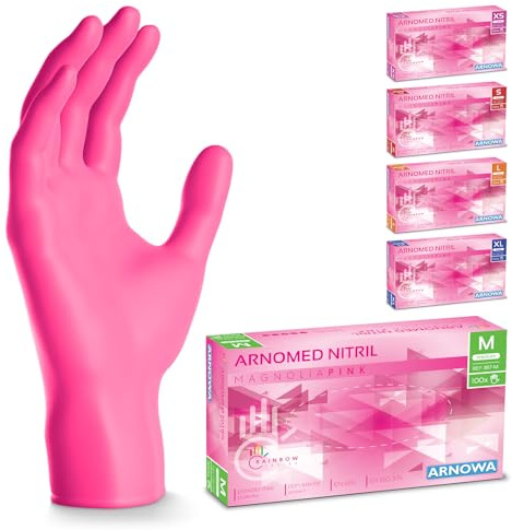500x ARNOMED® Einweghandschuhe Pink, Nitril Handschuhe, Einmalhandschuhe M | Nitrilhandschuhe Einweg puderfrei, Gummihandschuhe Einweg, Schutzhandschuhe, Handschuhe Nitril in XS, S, M, L