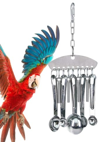 Juguetes para Masticar pájaros de Acero Inoxidable – Acondicionador de de Loro, Juguete Duradero con Anillo de Cuchara | Estimulación Mental y Entretenimiento en Jaula, Juguete para Masticar pája