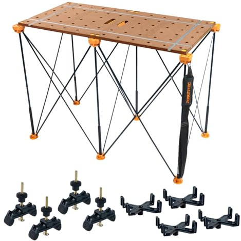POWERTEC 72292 Arachni-Flex Portable Workbench - 24 x 48 Foldable Tabletop w/Pre-drilled Dog Holes, T-Tracks & Quick-Insert Locks & 2x4ft Collapsible Workstand 2500 lbs Capacity 36 Work Height
