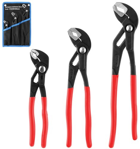 JMIATRY 3 Stück Wasserpumpenzange 180mm/250mm/310mm, Rohrzange mit bequemen roten Griffen für Heimreparaturen, Greifen, Muttern, Schrauben, Rohre und Armaturen